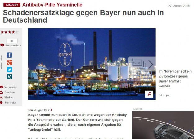 Schadenersatzklage gegen Bayer nun auch in Deutschland
